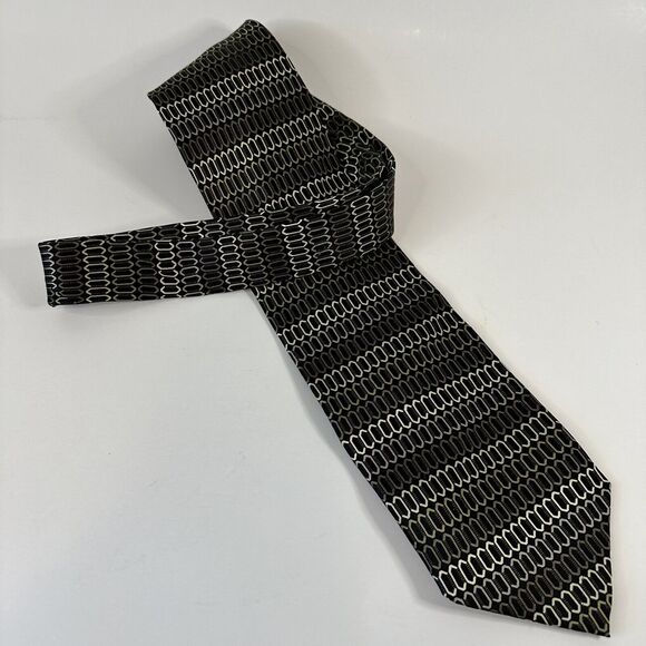 Giorgio Brutini Collezione Tie Black/Grey/Cream Handmade Silk Geometric preppy - Picture 9 of 12